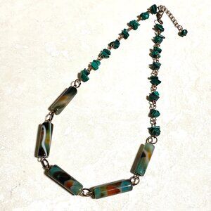 Multi Color Agate & Malachite Necklace, Rustic Gemstone Copper Link Necklace